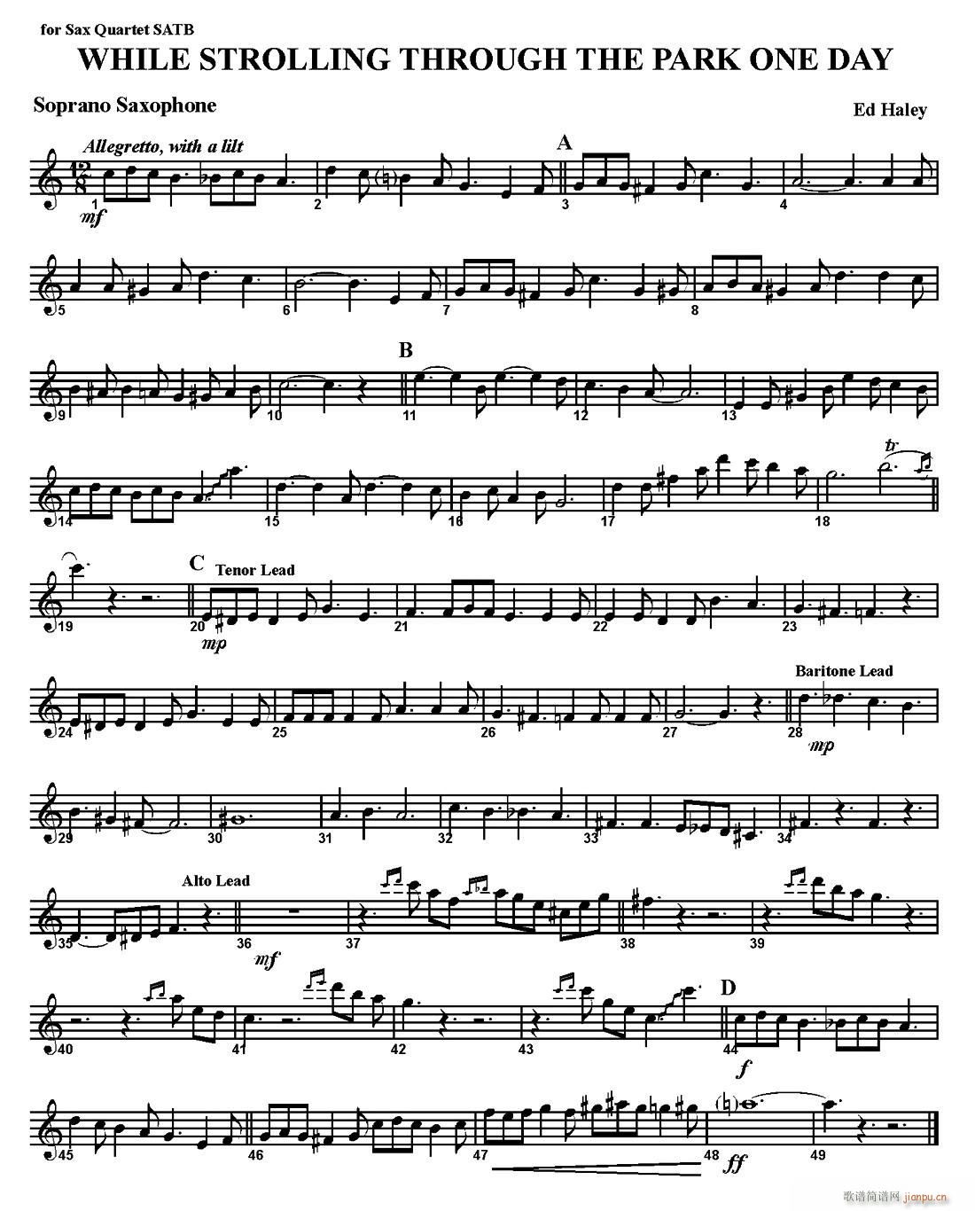 WHILE STROLLING THROUGH THE PARK ONE DAY 四重奏(总谱)1