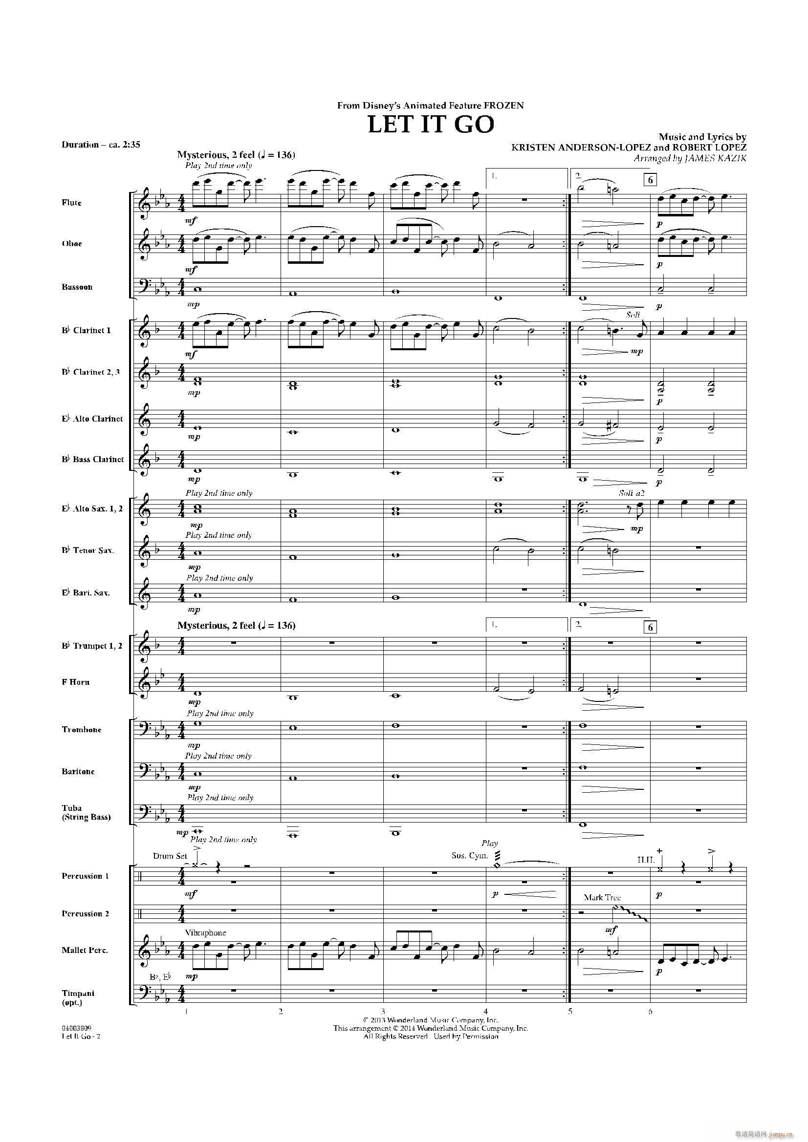 Let it go 冰雪奇缘 主题曲 交响管乐(总谱)1