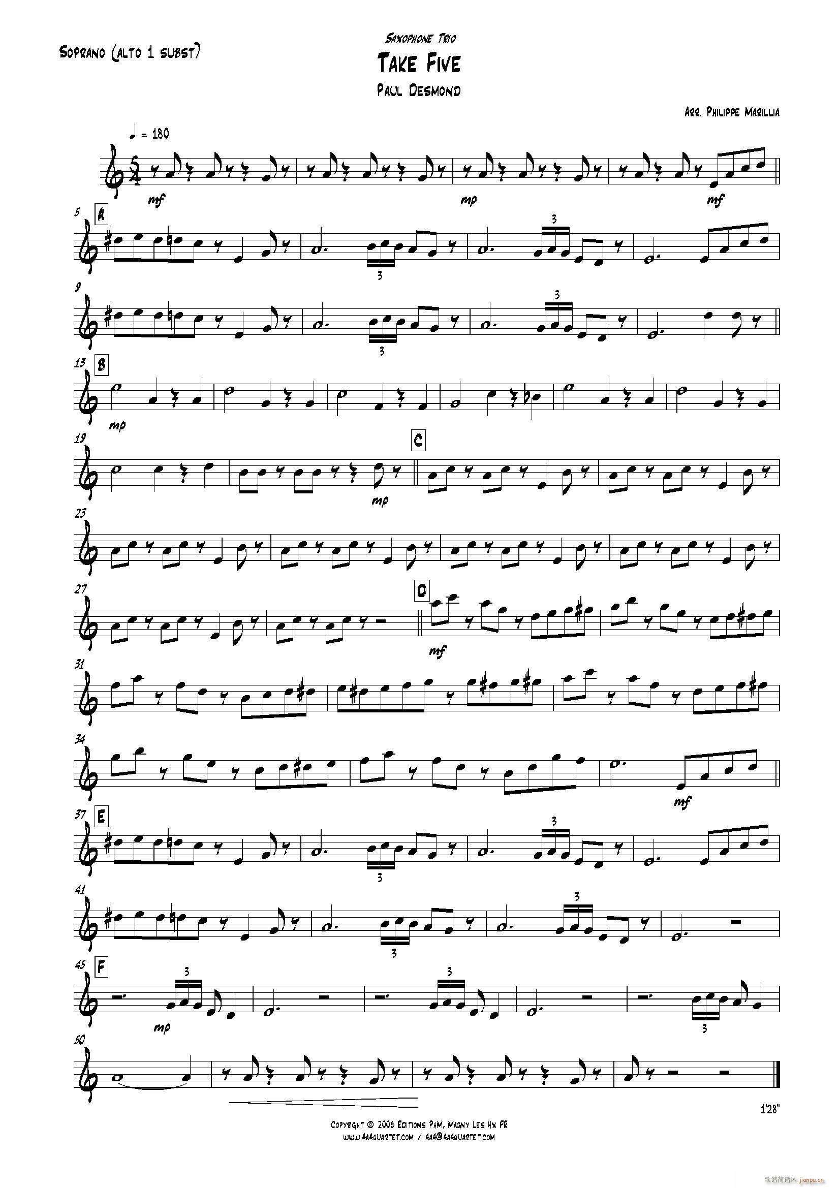 Take Five 无伴奏爵士五重奏(总谱)1