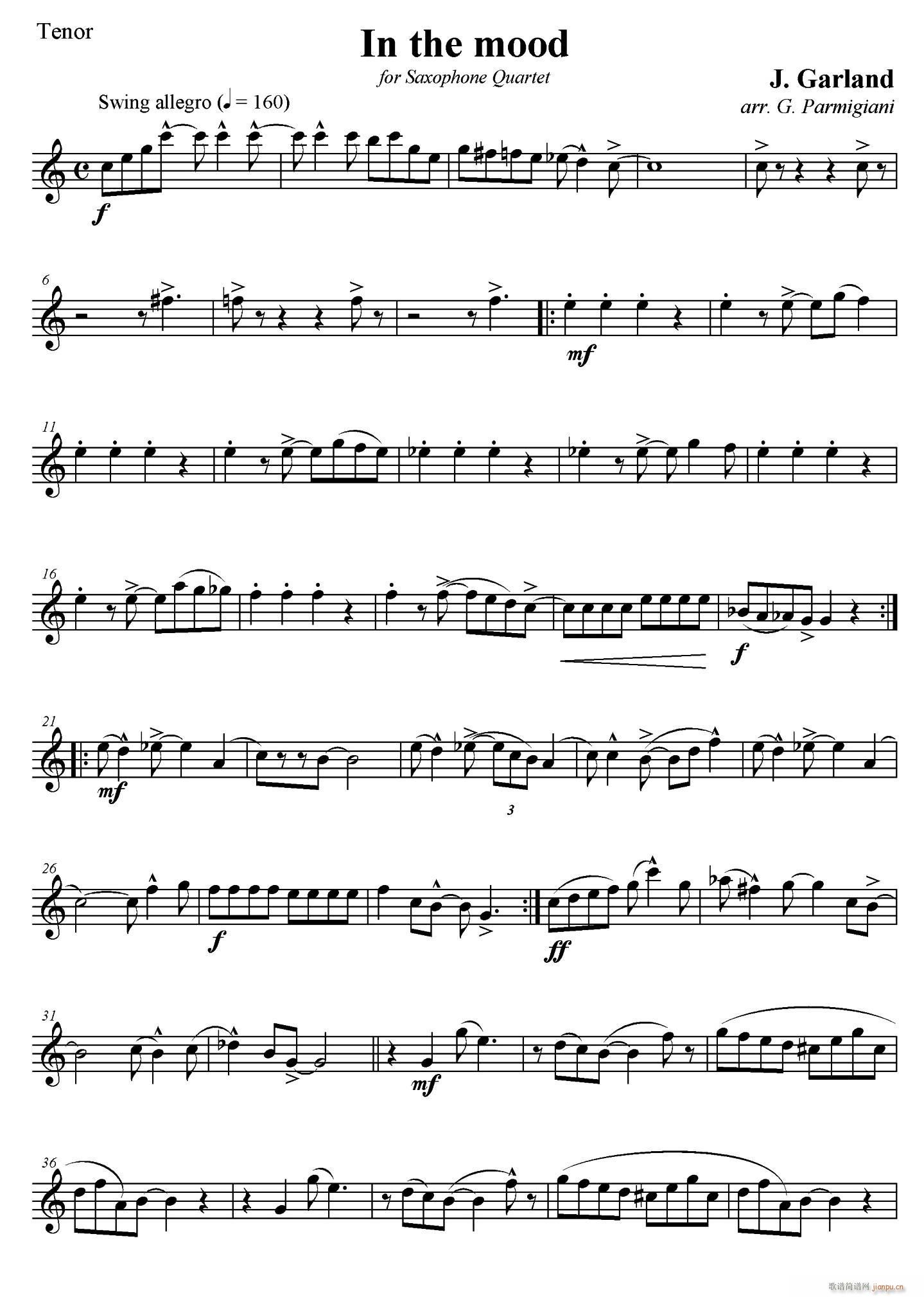 In The Mood 情绪 四重奏次中音萨克斯(总谱)1