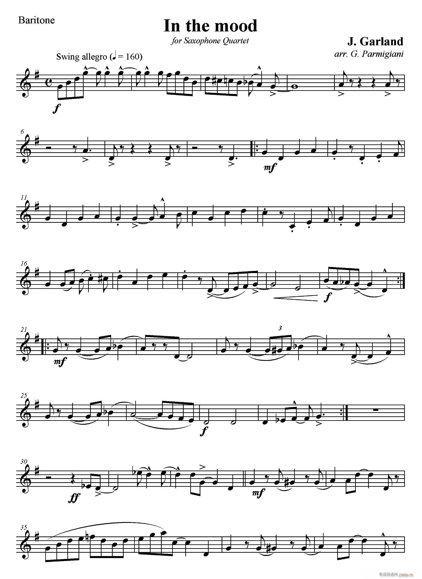 In The Mood 情绪 四重奏上低音萨克斯(总谱)1