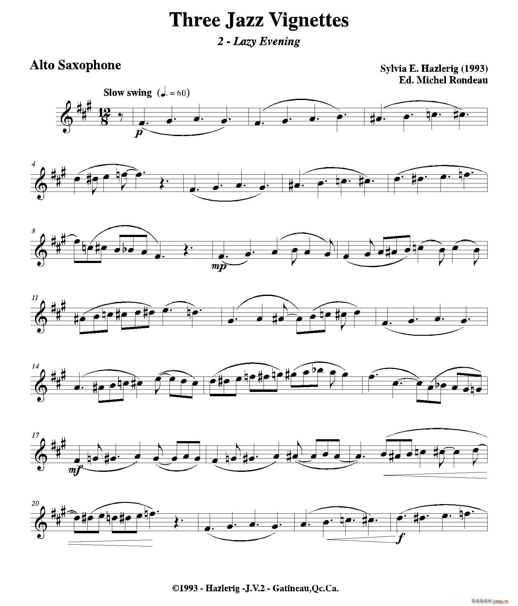 Three jazz vignettes 第二乐章 三重奏中音萨克斯(总谱)1