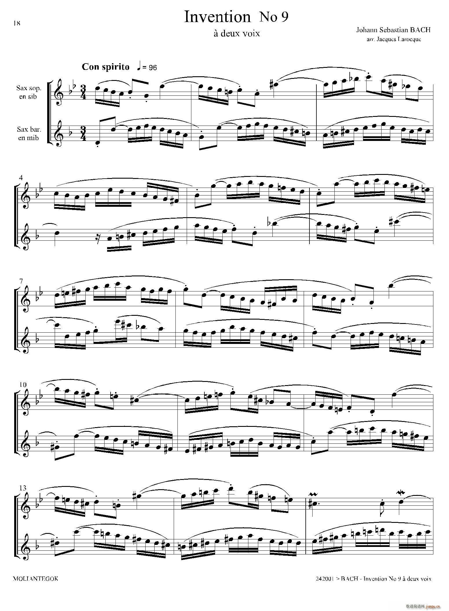 Inventions 巴赫15首创意曲 二重奏 9(总谱)1