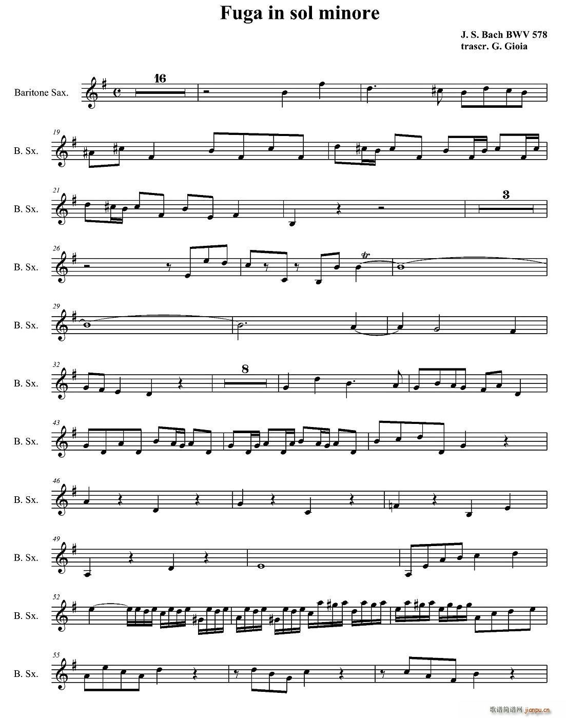 Fuga in sol minore 四重奏之上低音萨克斯(总谱)1