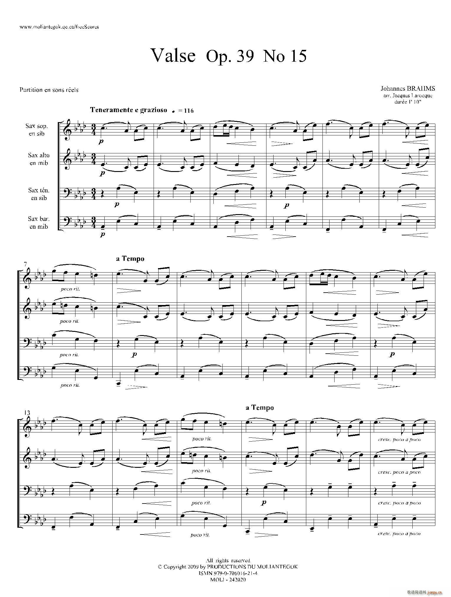 圆舞曲 Op39 No15 四重奏(总谱)1