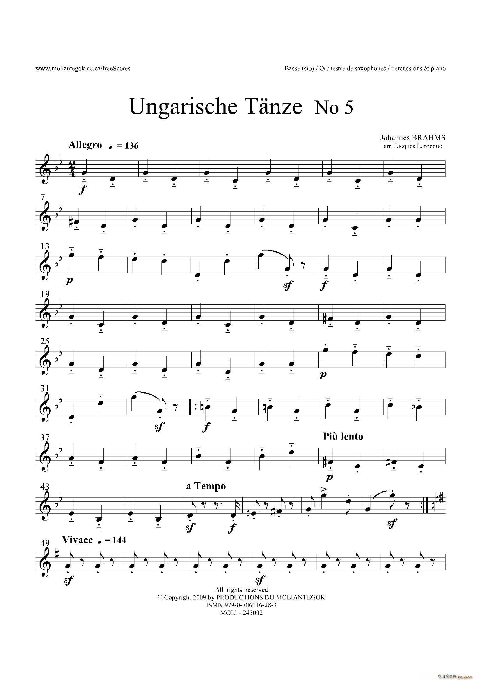 Ungarische Tnze No 5 十五重奏Basse(总谱)1