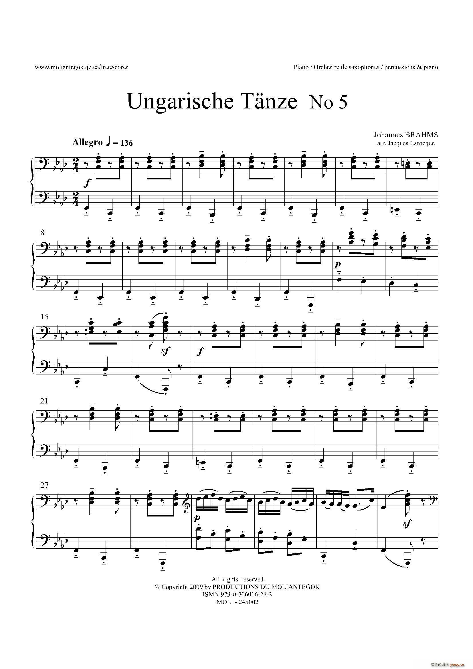 Ungarische Tnze No 5 十五重奏?Piano(总谱)1