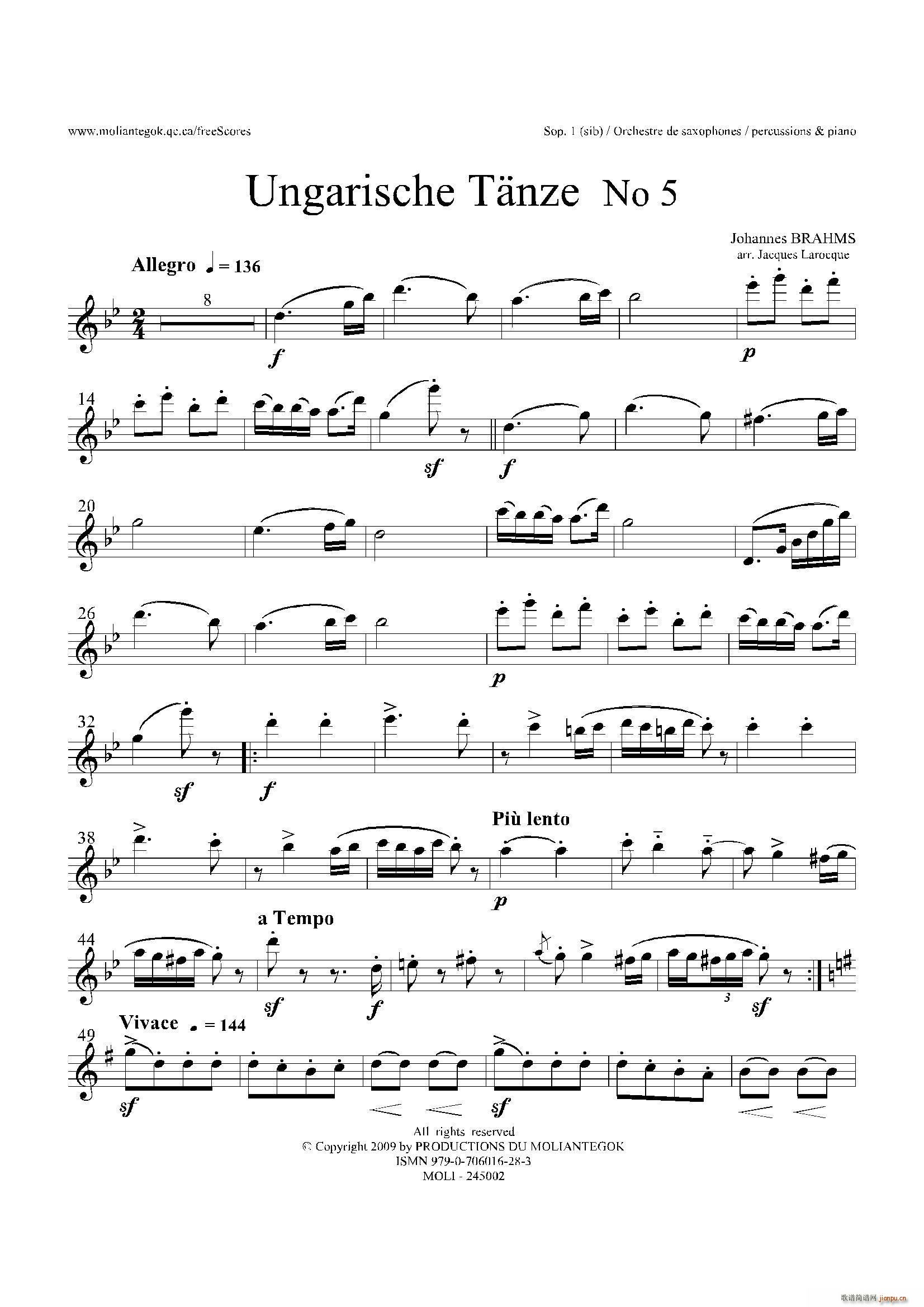 Ungarische Tnze No 5 十五重奏Sop 1 2?(总谱)1