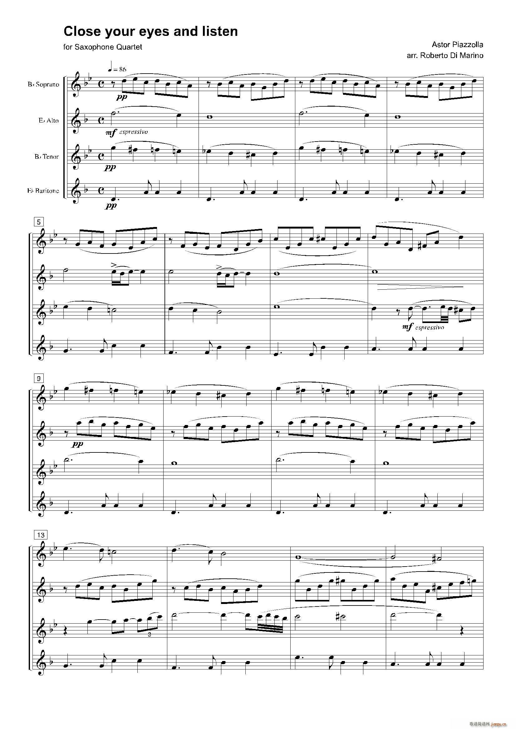 Close your eyes and listen 萨克斯合奏(总谱)1
