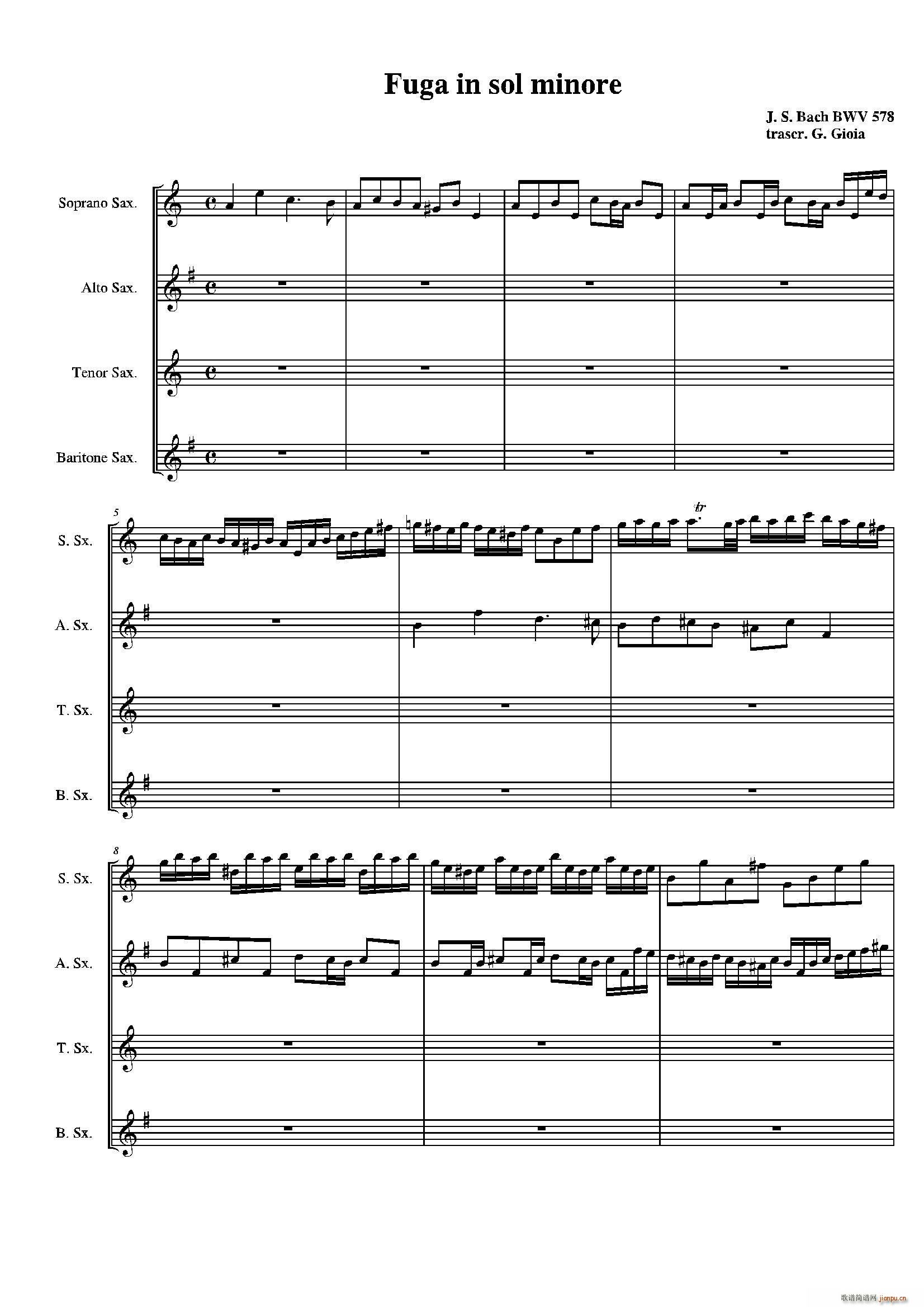 Fuga in G minor g小调赋格 四重奏(总谱)1