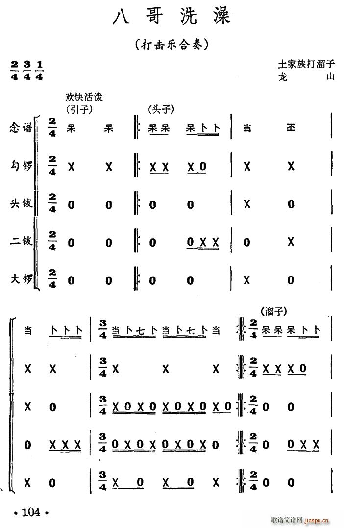 八哥洗澡 打击乐合奏(总谱)1