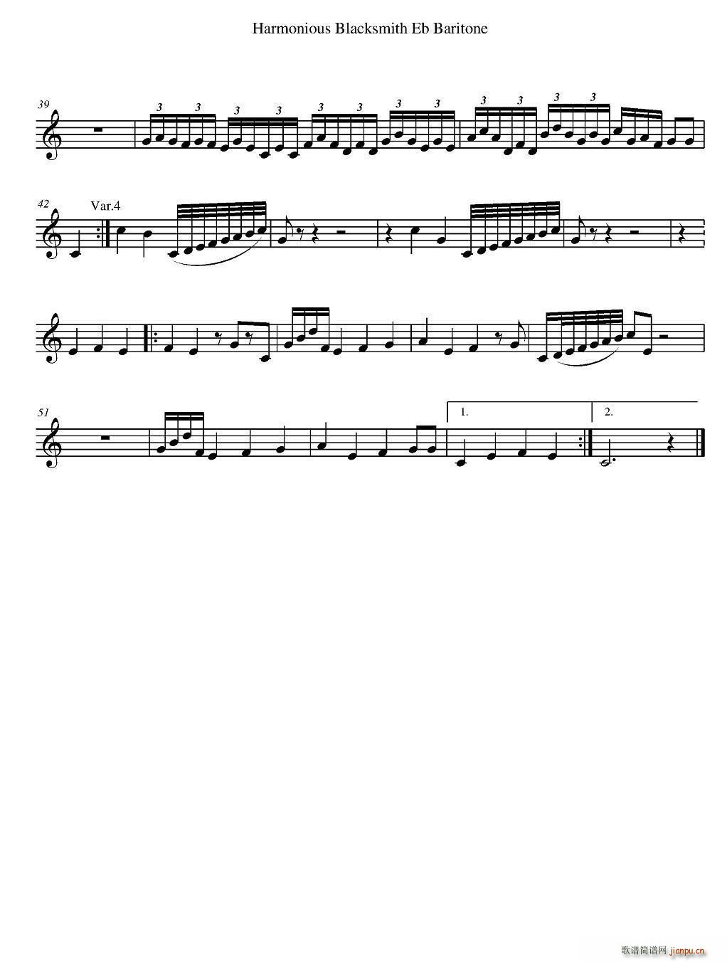 Harmonious Blacksmith 快乐的铁匠 四重奏(总谱)6