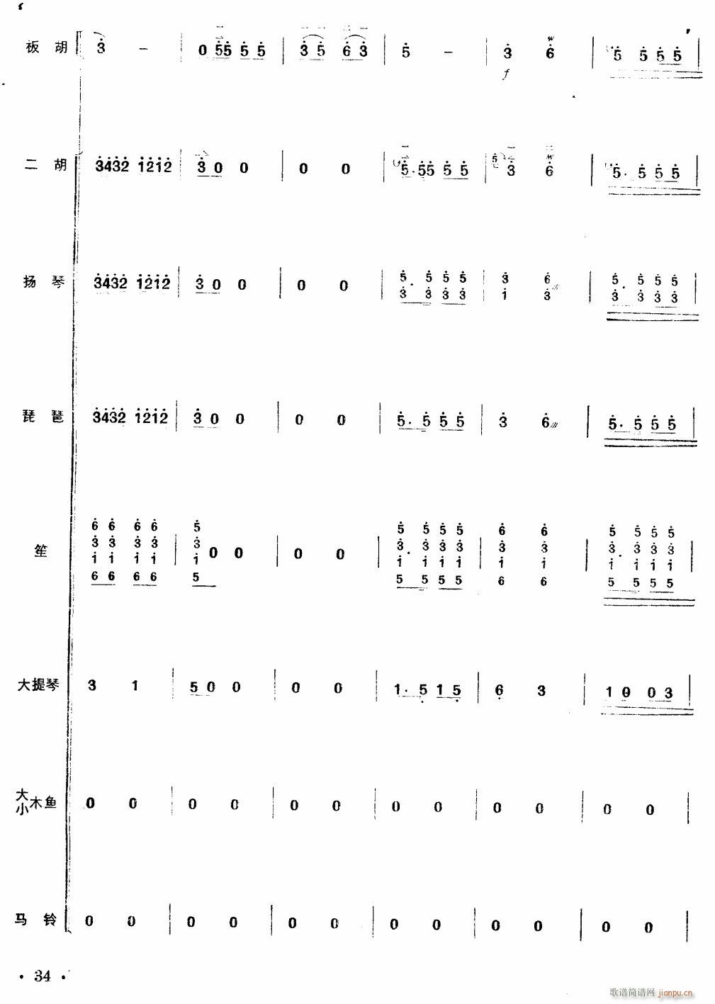 沿着社会主义大道奔前方 板胡独奏 34(总谱)1
