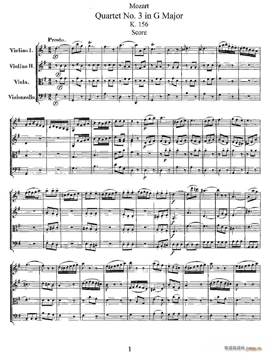 Quartet No 3 in G Major K 156 G大调第三弦乐四重奏(总谱)1