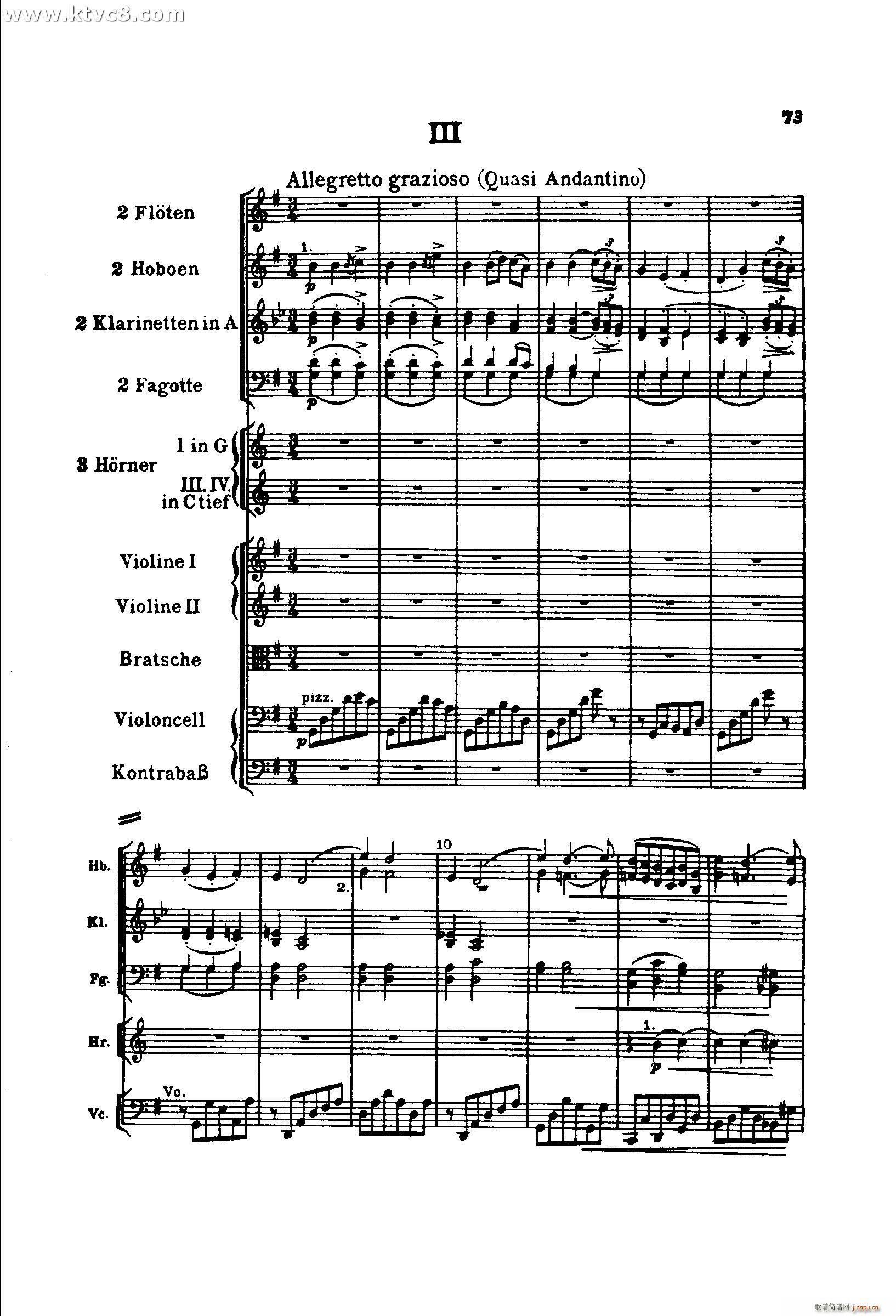 勃拉姆斯第二交响曲 第三乐章 优雅的小快板 近似小行板(总谱)1