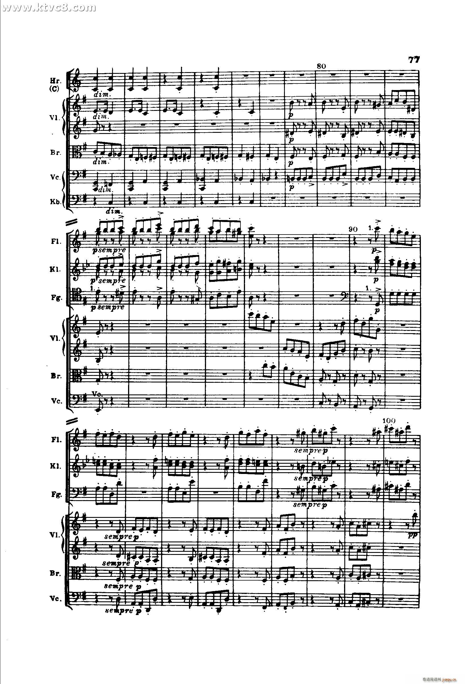 勃拉姆斯第二交响曲 第三乐章 优雅的小快板 近似小行板(总谱)5