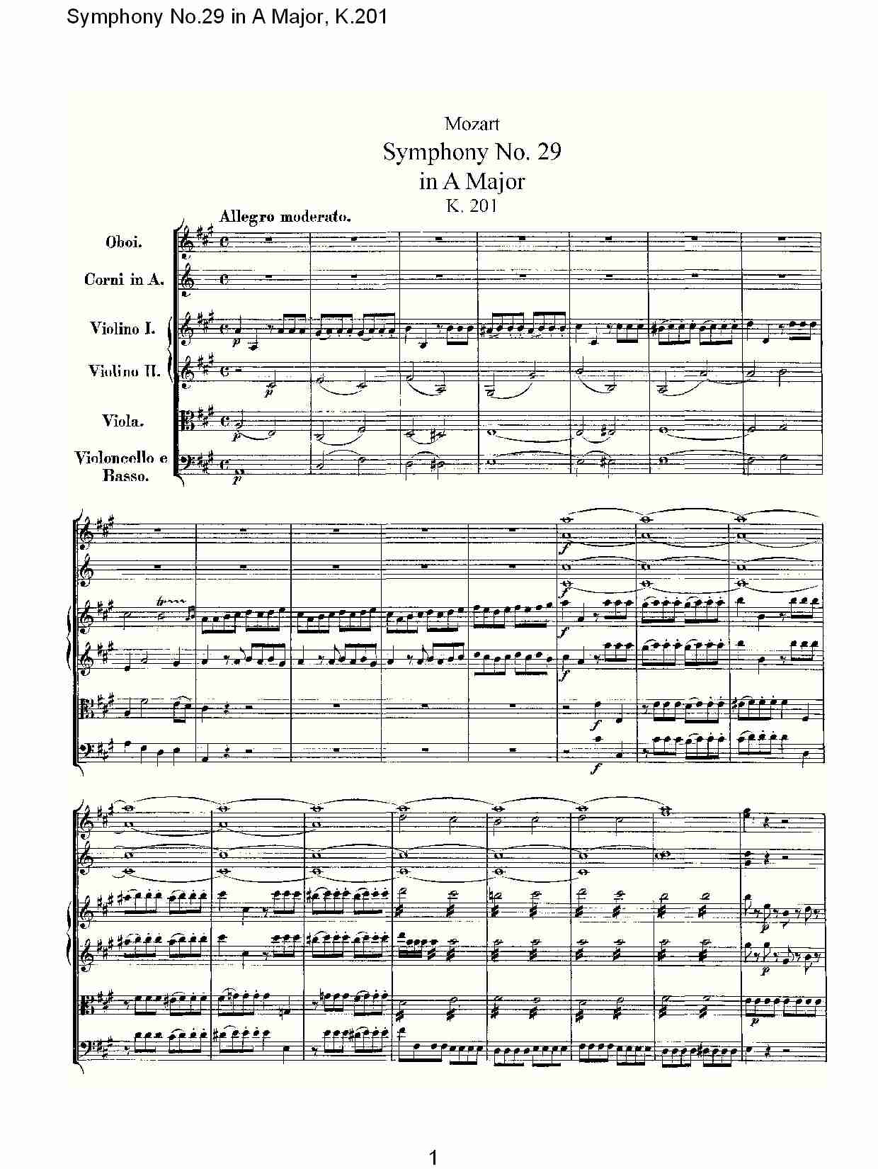 (A大调第二十九交响曲K.201)（一）(总谱)1