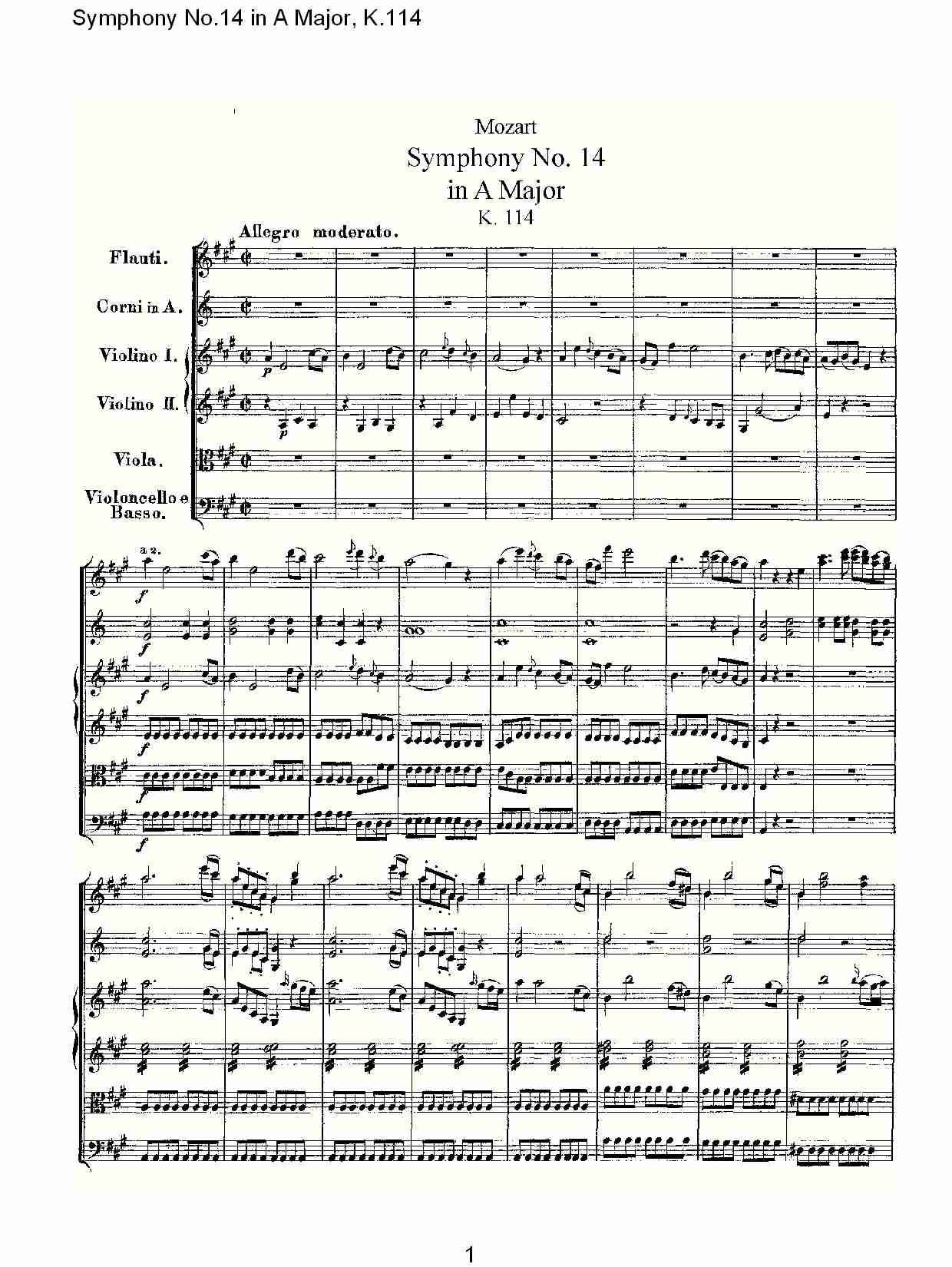 (A大调第十四交响曲K.114)（一）(总谱)1