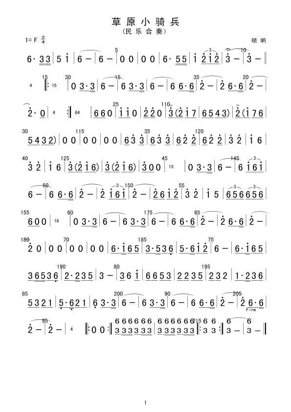 草原小骑兵唢呐分谱(总谱)1