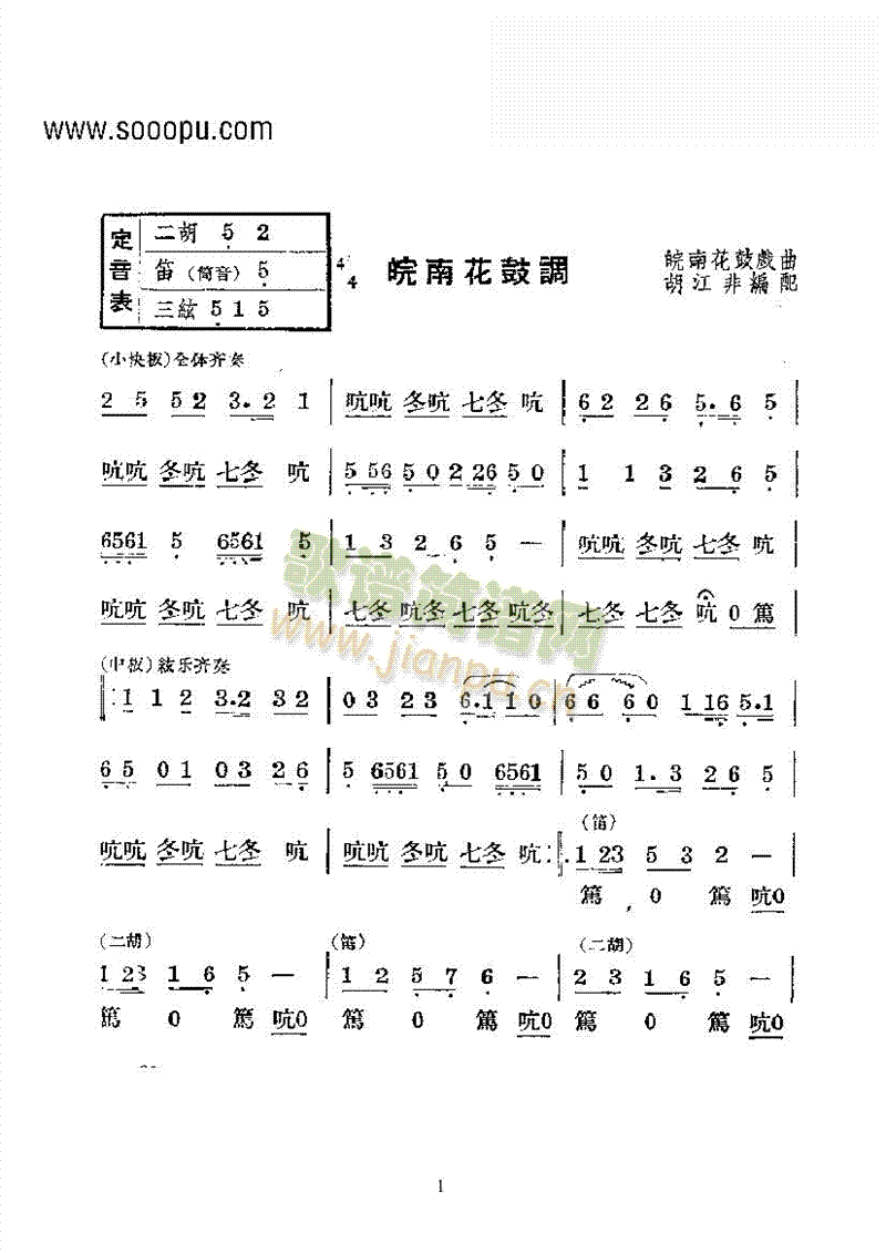 皖南花鼓调—国乐合奏曲乐队类民乐合奏(其他乐谱)1