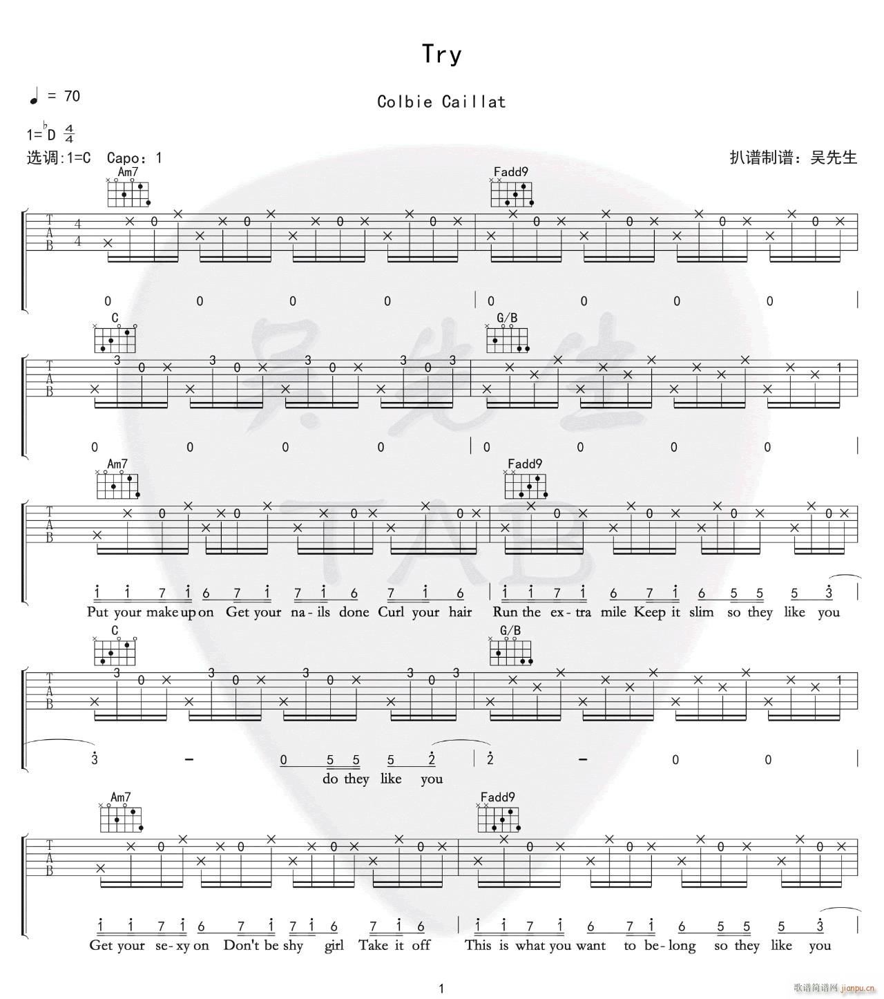 Try C调原版编配(吉他谱)1