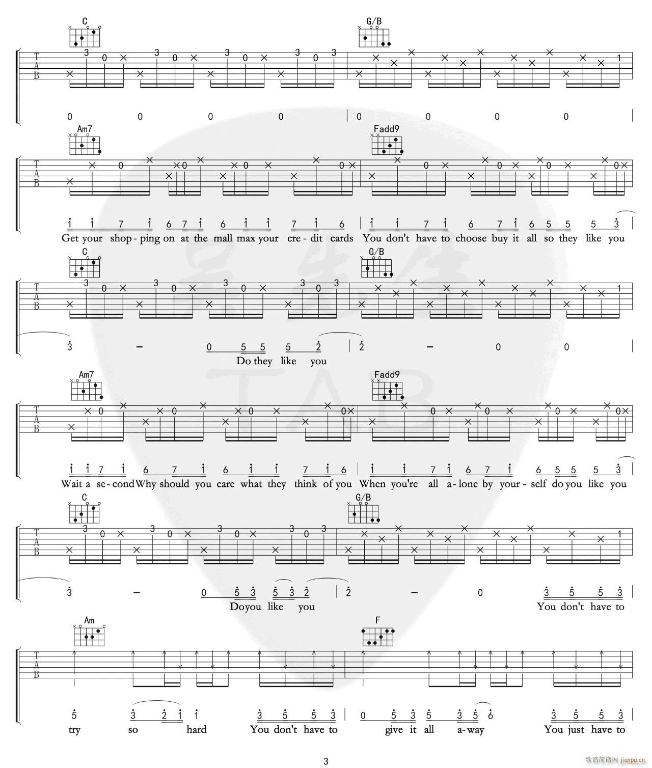 Try C调原版编配(吉他谱)3