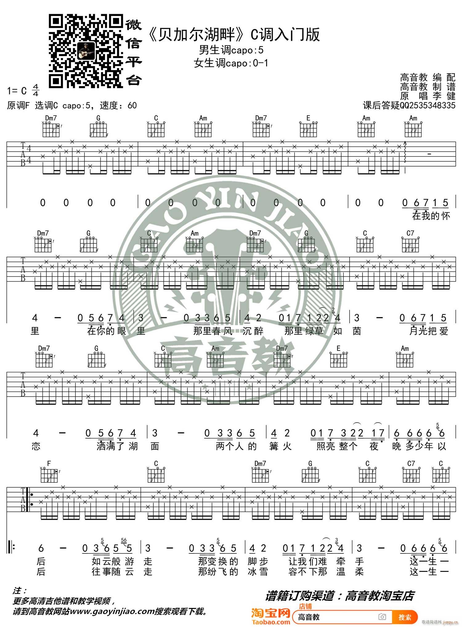 贝加尔湖畔 C调简单版编配(吉他谱)1