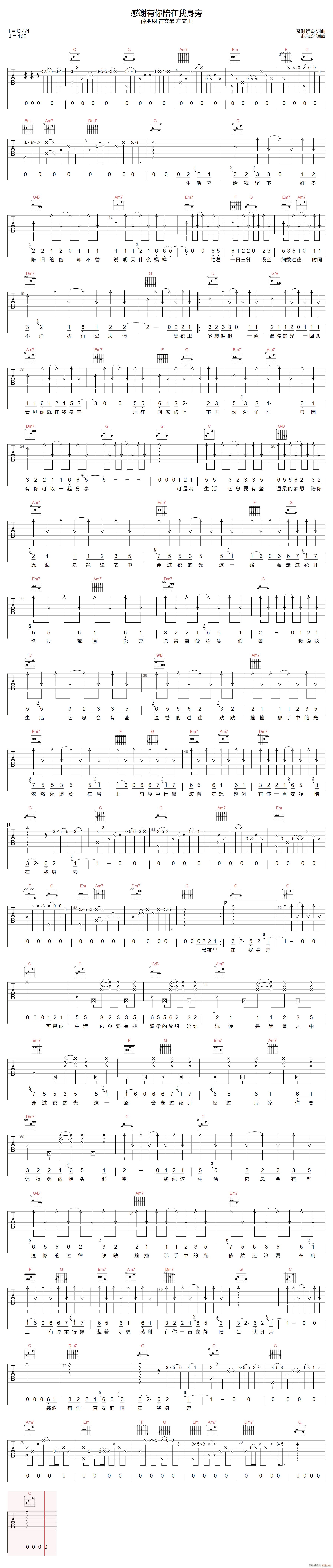 感谢有你陪在我身旁(吉他谱)1