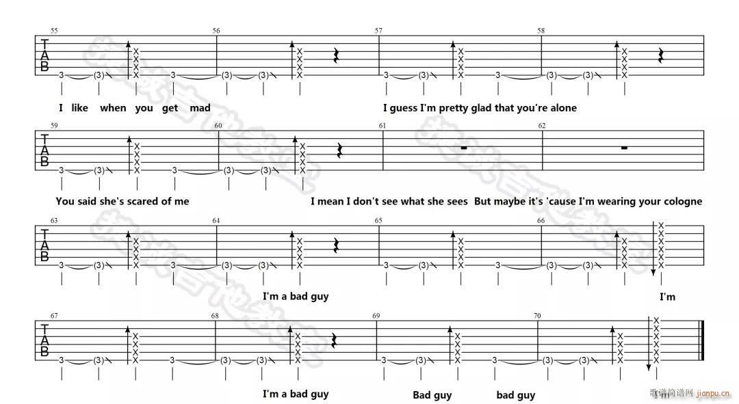 Bad Guy 降B调指法(吉他谱)3