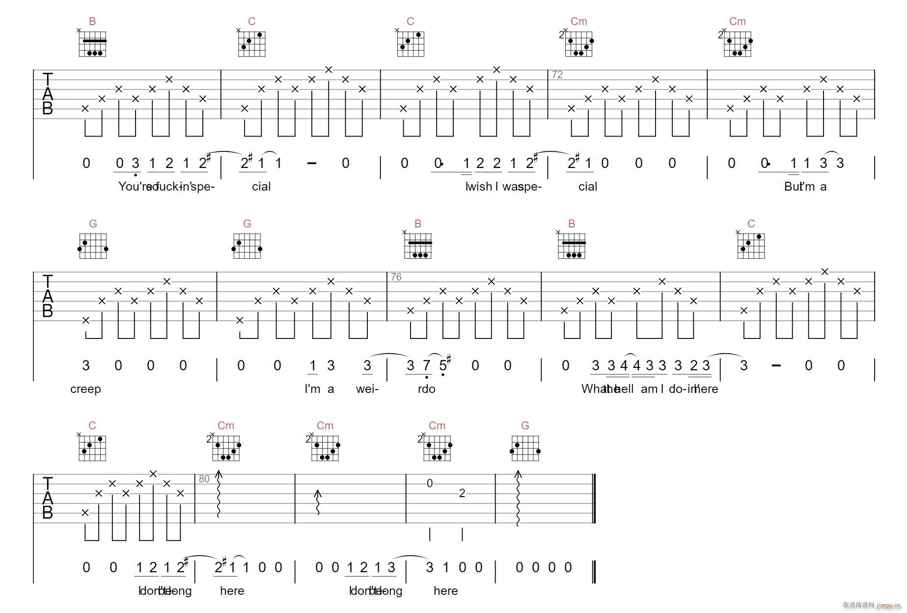Creep G调指法拍弦版(吉他谱)3
