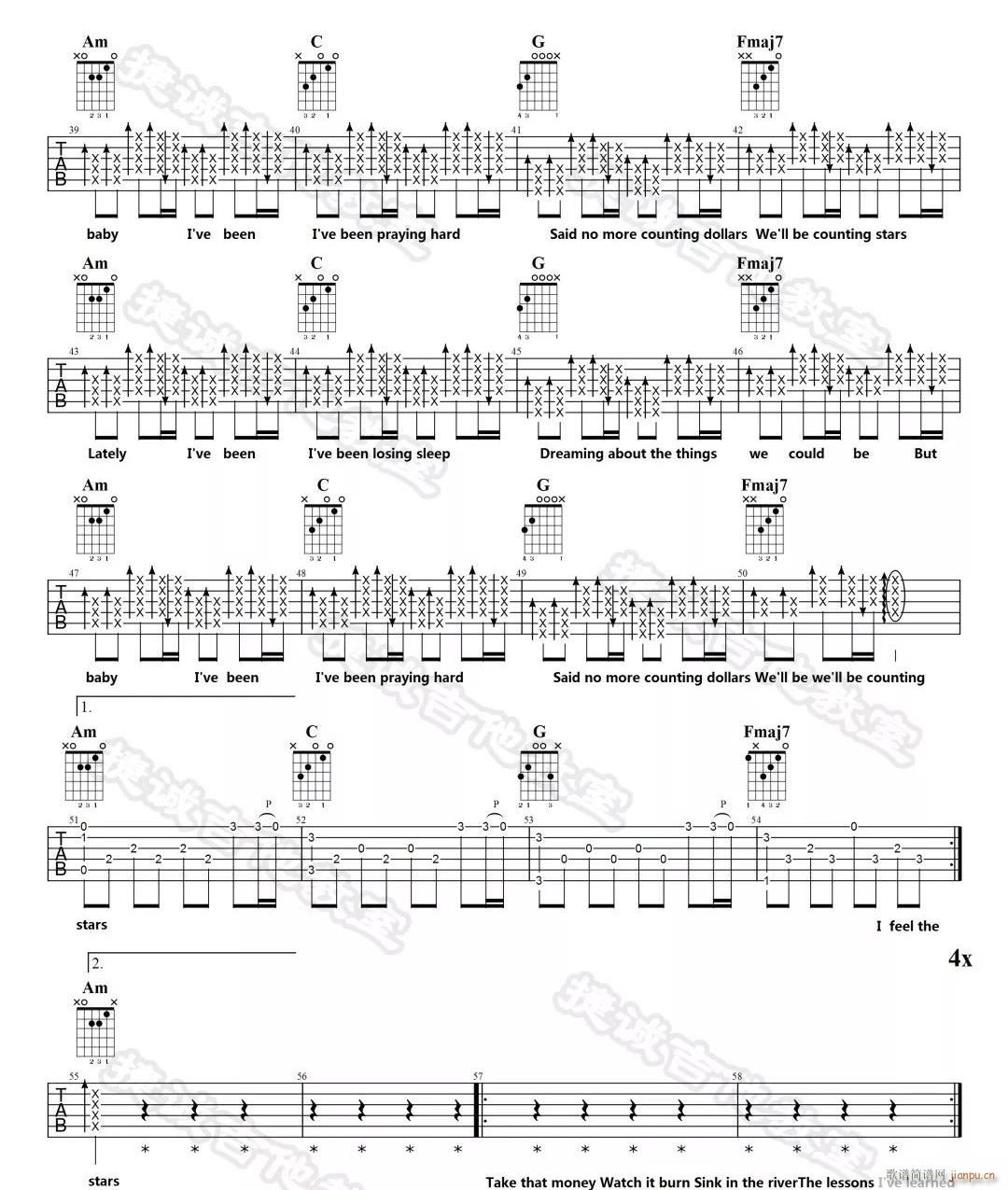 Counting Stars C调(吉他谱)3