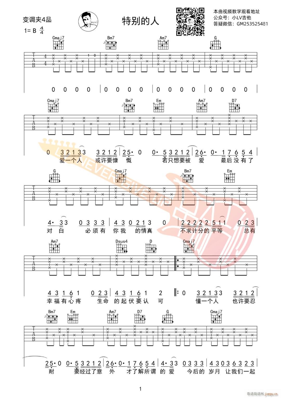 特别的人 G调指法编配(吉他谱)1
