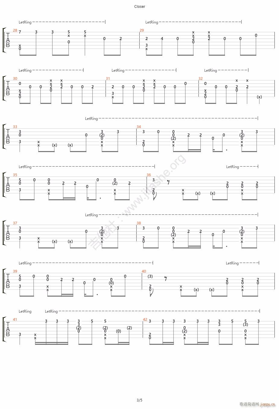 Closer指弹 吉他独奏(吉他谱)3