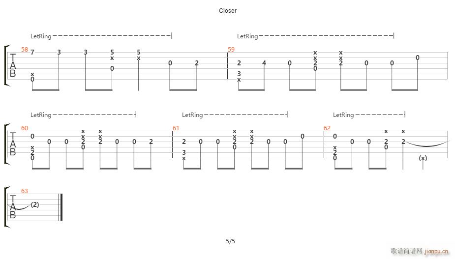 Closer指弹 吉他独奏(吉他谱)5