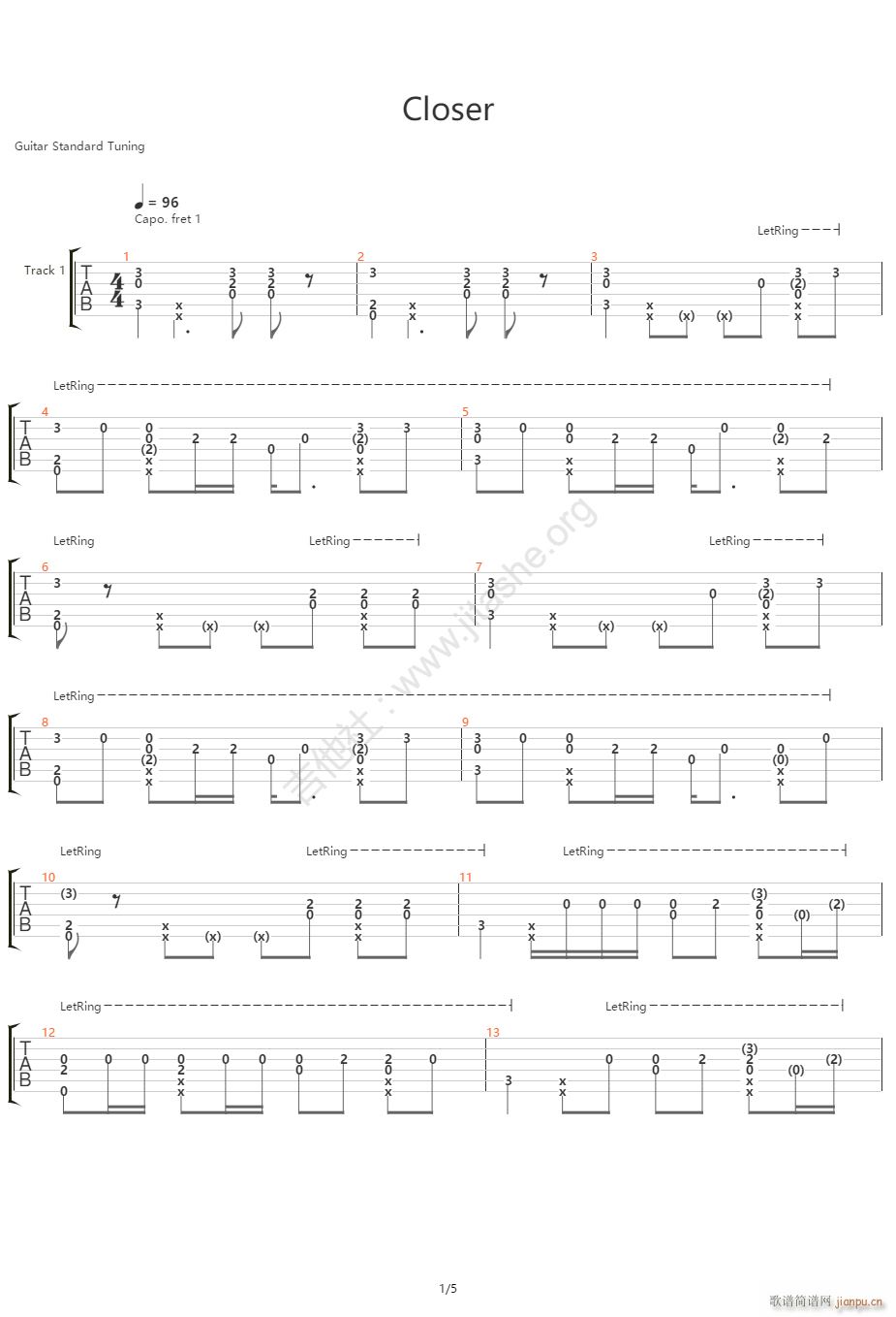 Closer指弹 吉他独奏(吉他谱)1