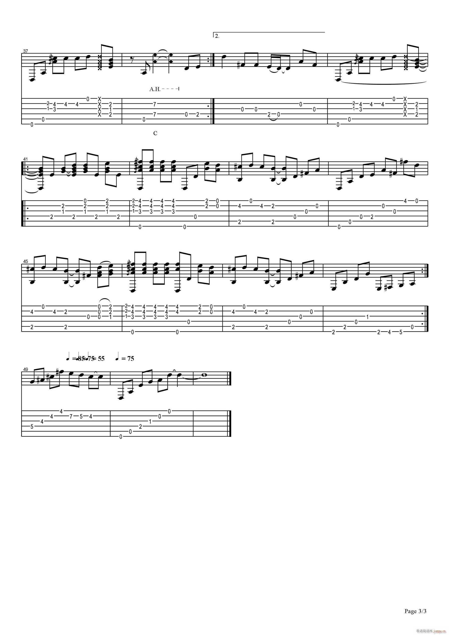 昨日重现指弹 独奏(吉他谱)3