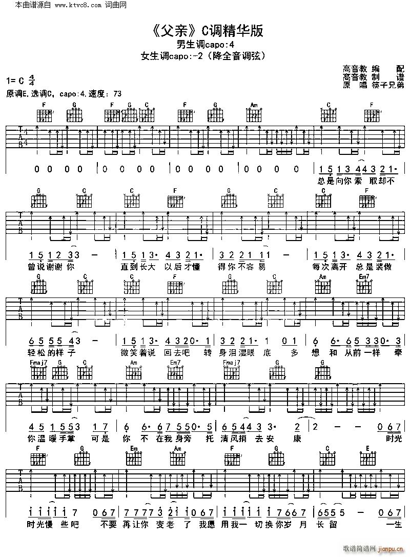 父亲 C调精华版 高音教编配(吉他谱)1