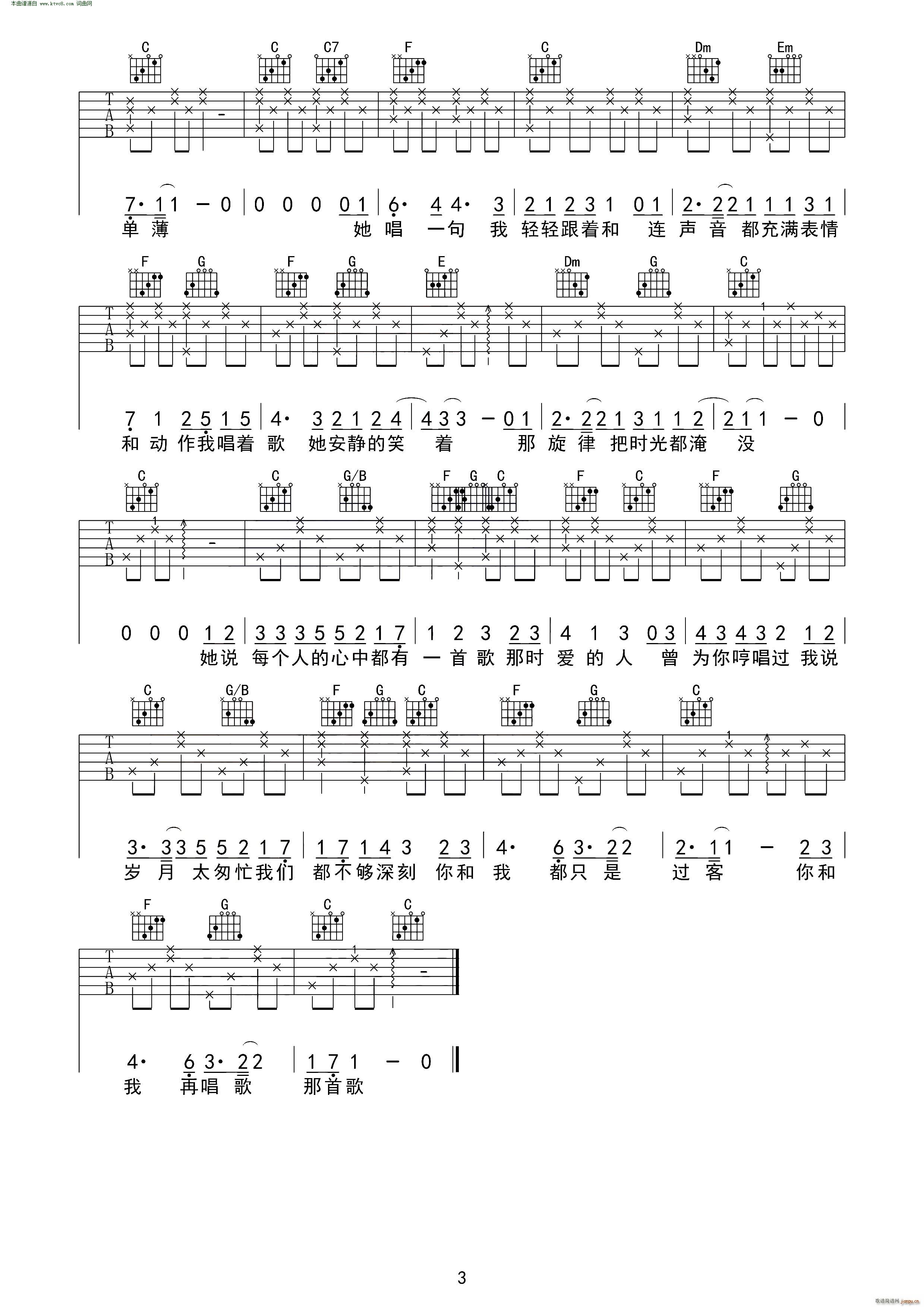 她说每个人的心中都有一首歌 吉他(吉他谱)3