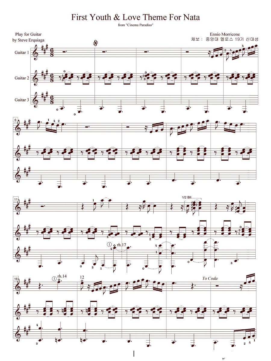 First Youth Love Theme For Nata 古典吉他 可三把联弹(吉他谱)1