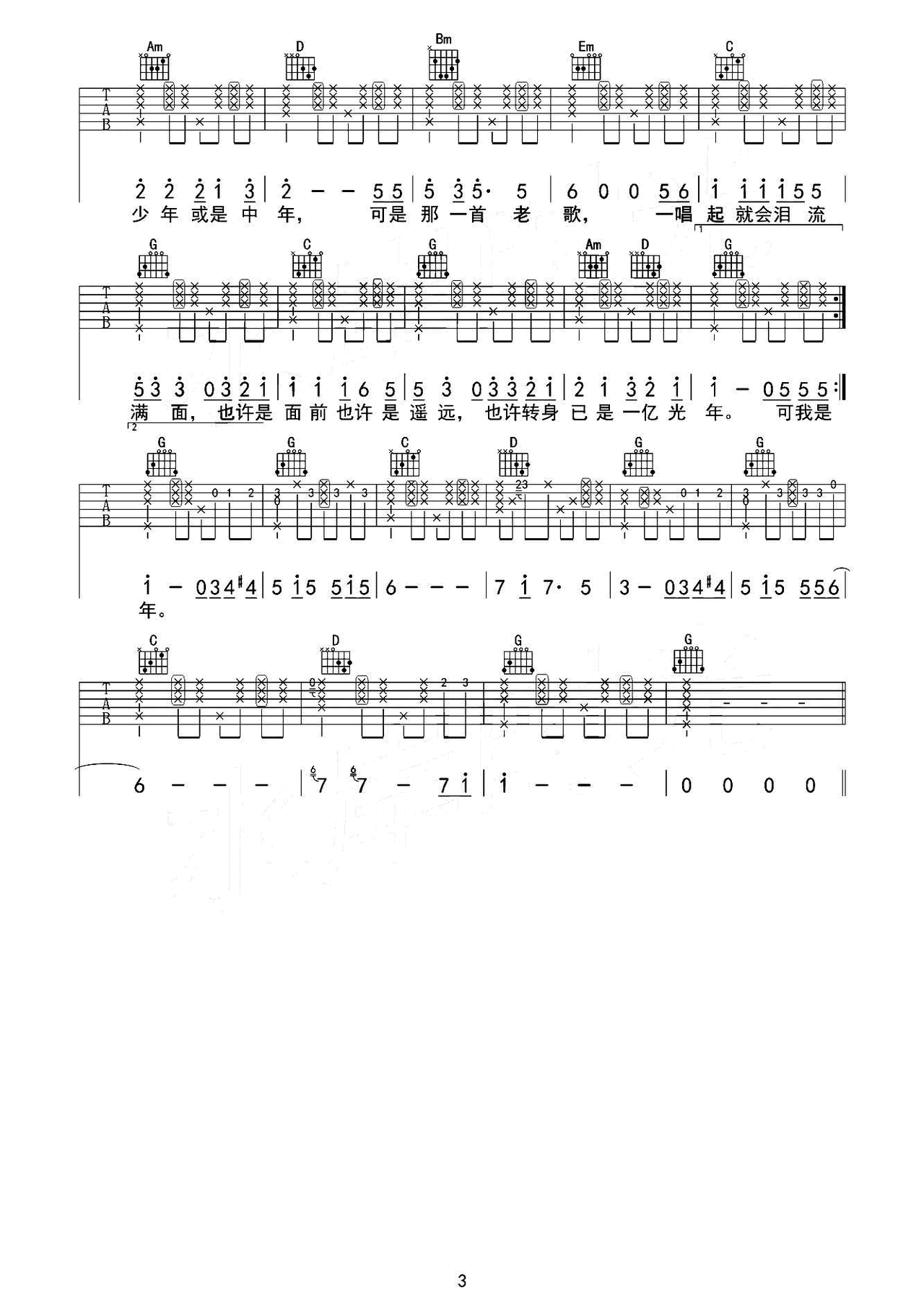 依稀少年(吉他谱)3