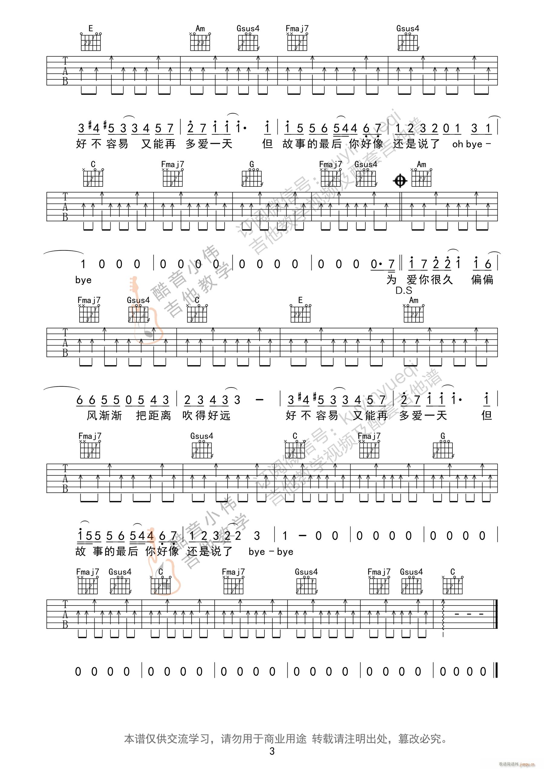 晴天 C调简单版酷音小伟编谱(吉他谱)3