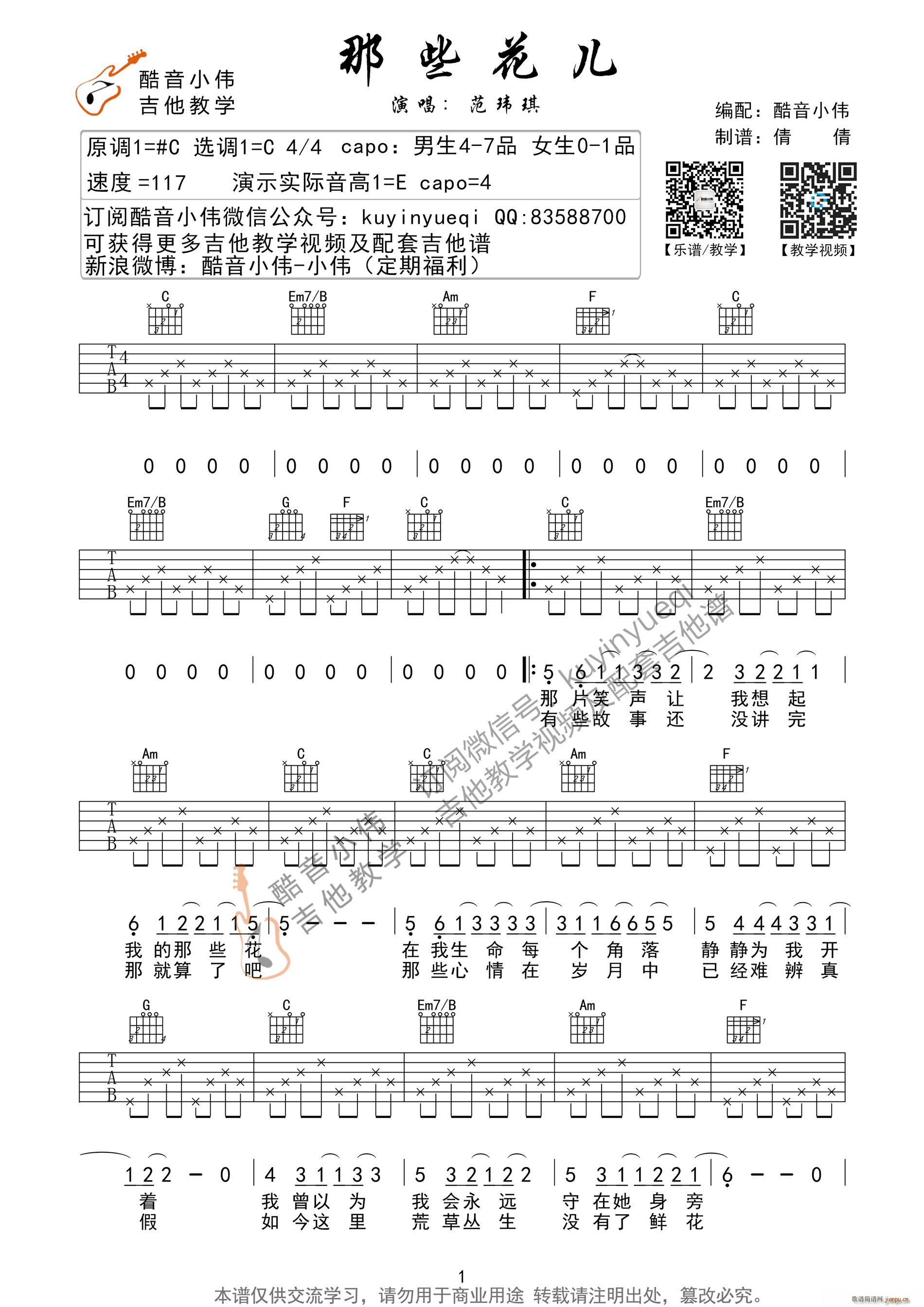 那些花儿 超原版酷音小伟编谱(吉他谱)1