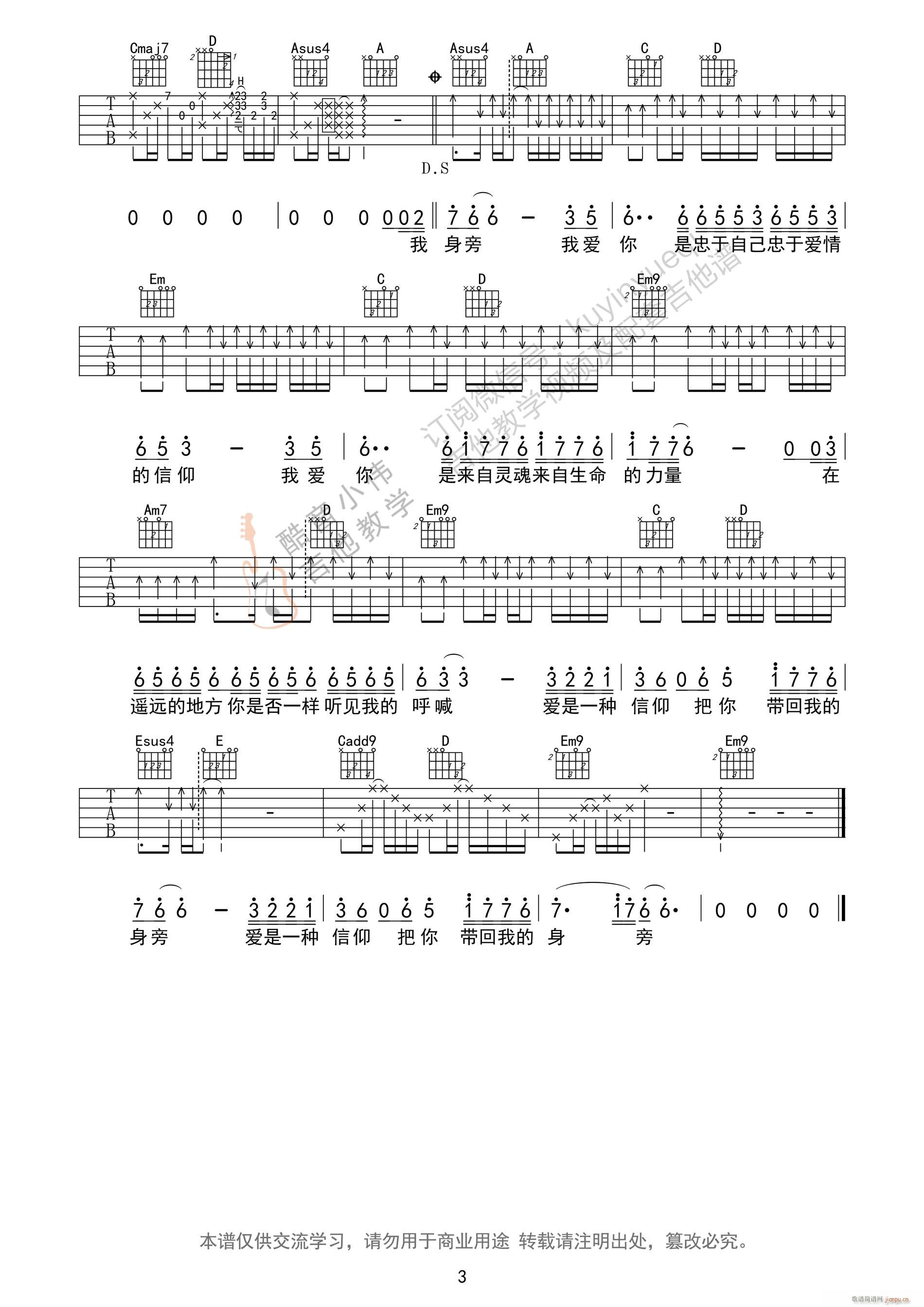 信仰张信哲 超原版G调酷音小伟编谱(吉他谱)3
