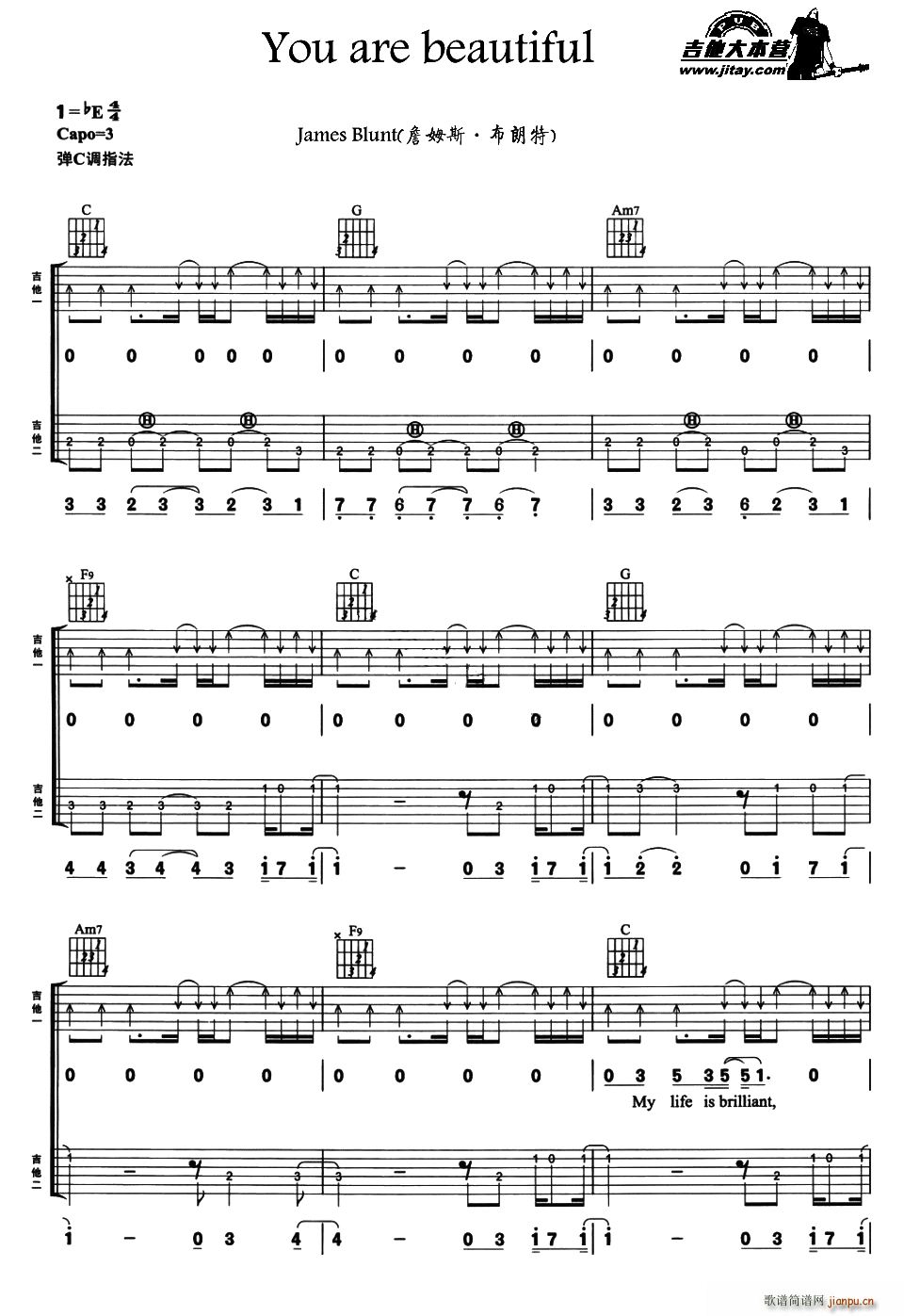 you are beautiful 双吉他(吉他谱)1