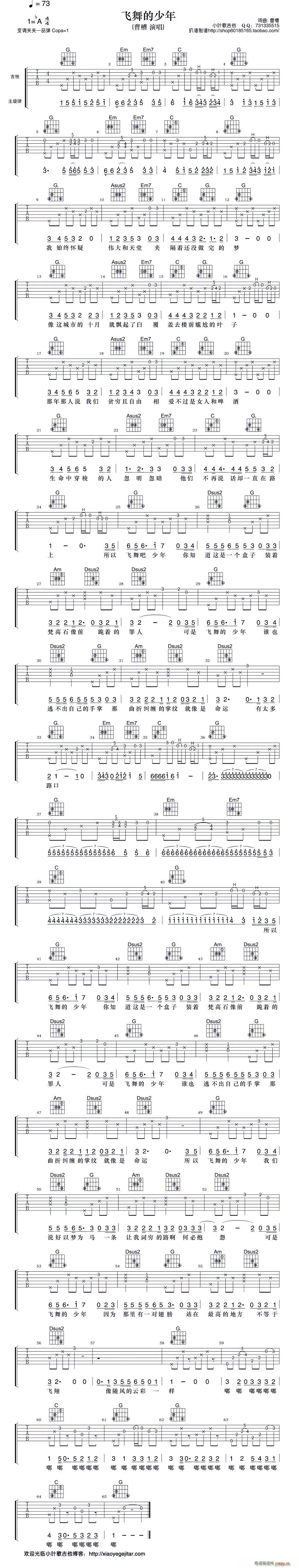 飞舞的少年 吉他弹唱谱(吉他谱)1