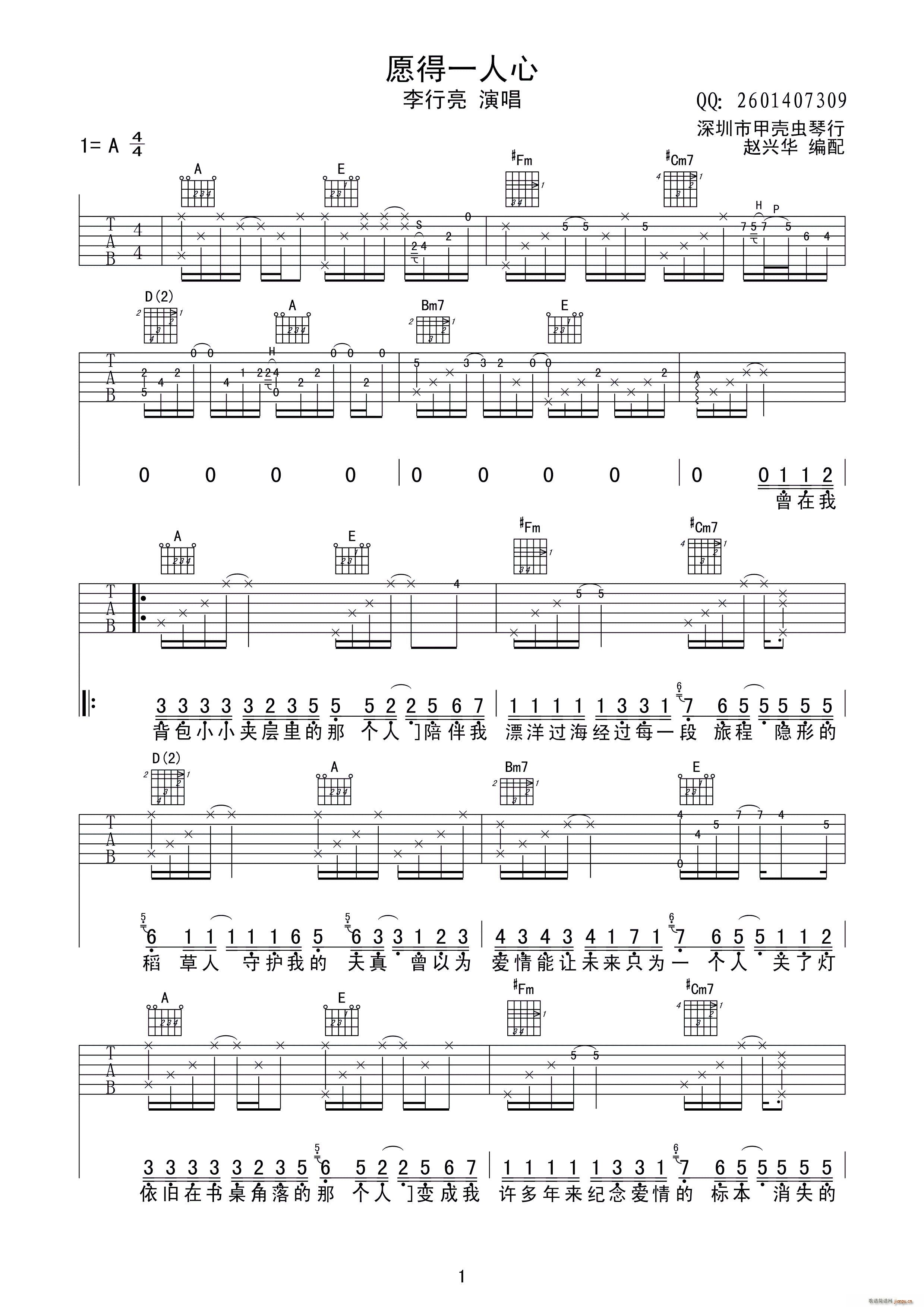 愿得一人心 赵兴华编配版(吉他谱)1