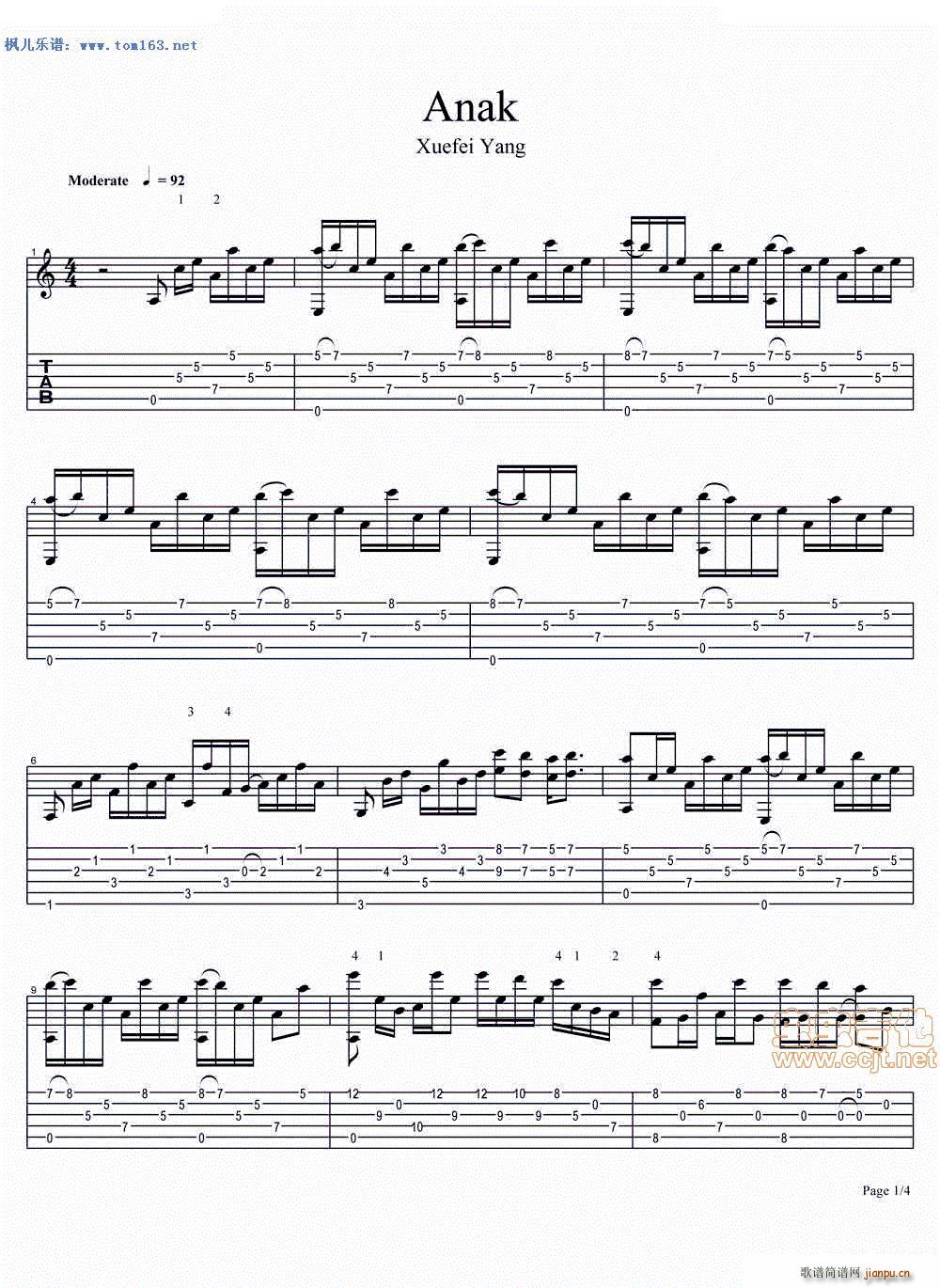 Anak 指弹谱(吉他谱)1