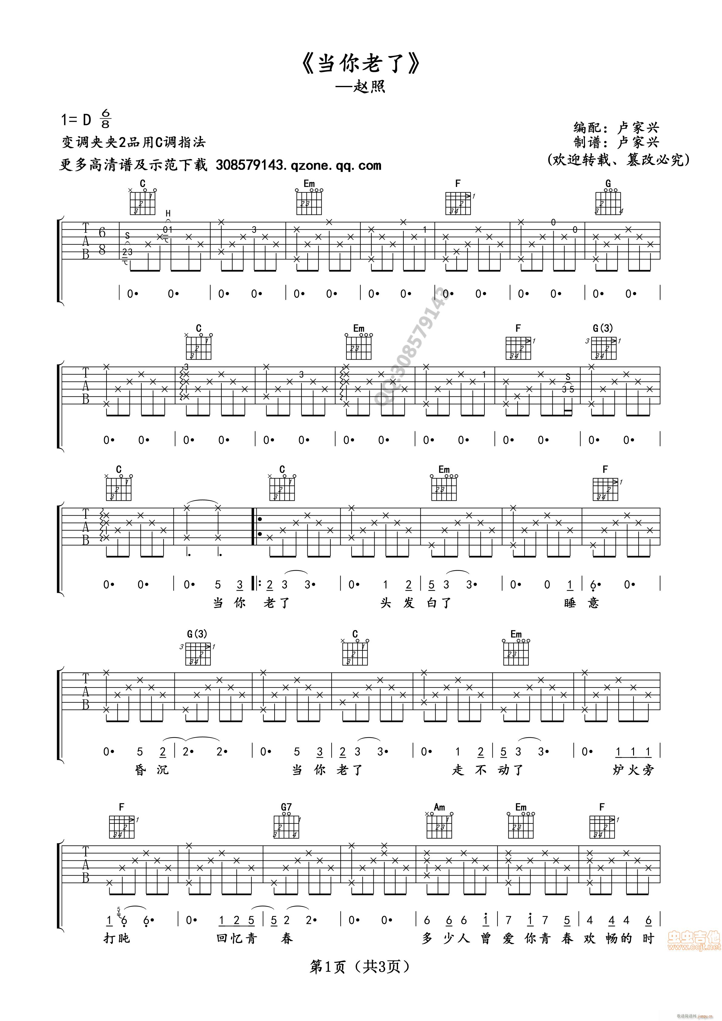 当你老了 卢家兴编(吉他谱)1