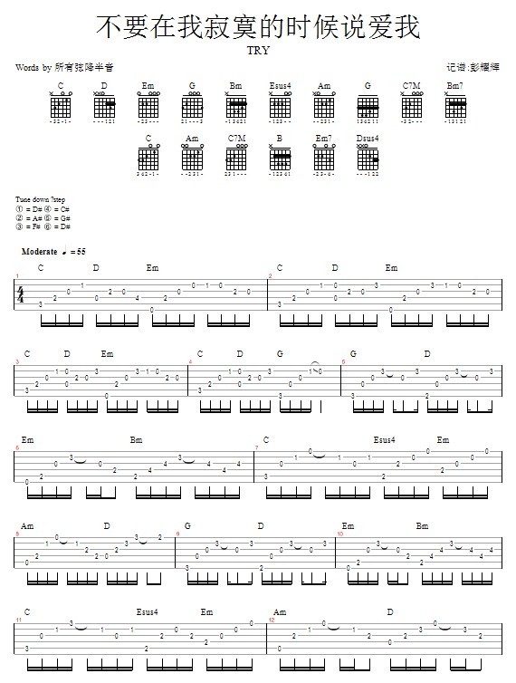 不要在我寂寞的时候说爱我—TRY(吉他谱)1