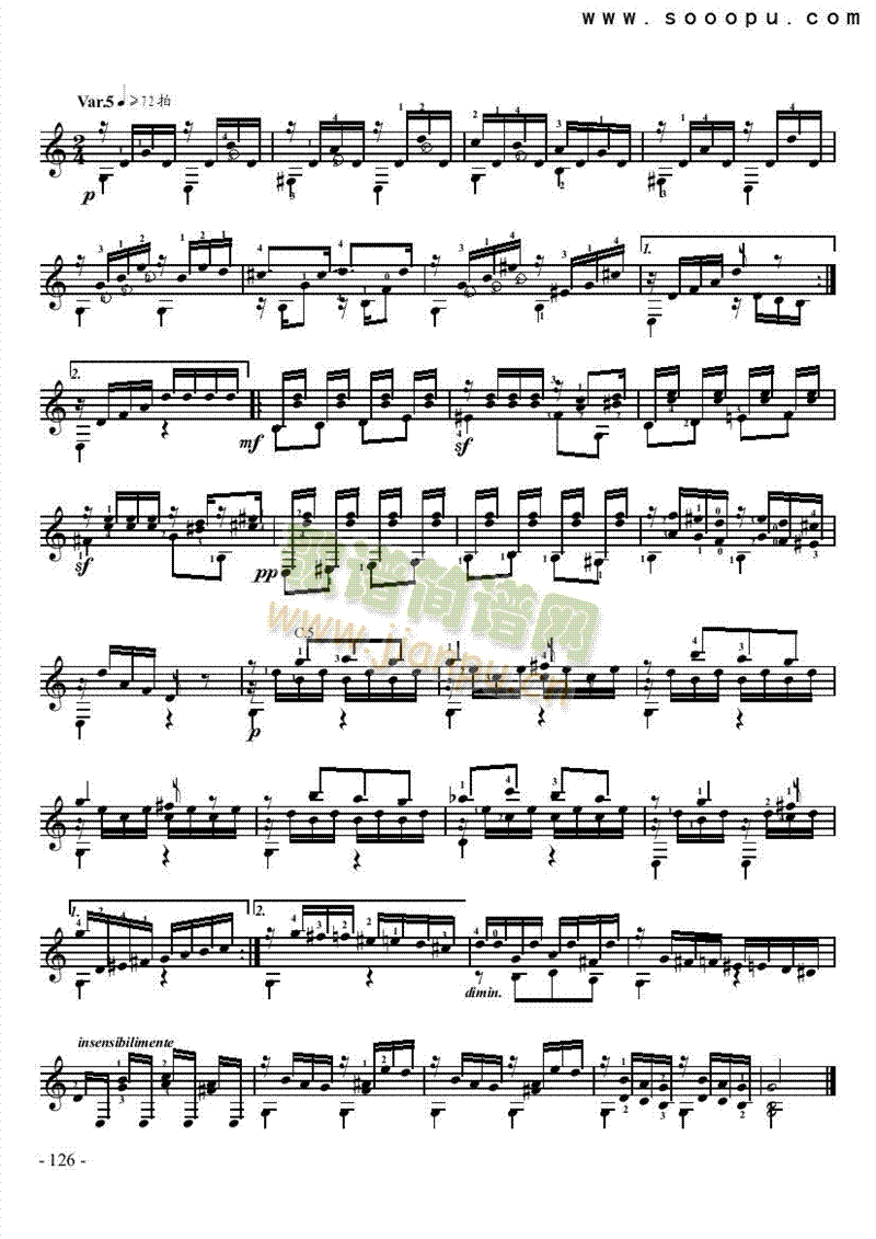 亨德尔主题变奏曲—独奏吉他类古典(其他乐谱)5